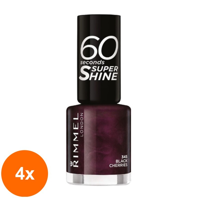 Set 4 x Lac de Unghii Rimmel London 60 Seconds Shine, 345, 8 ml