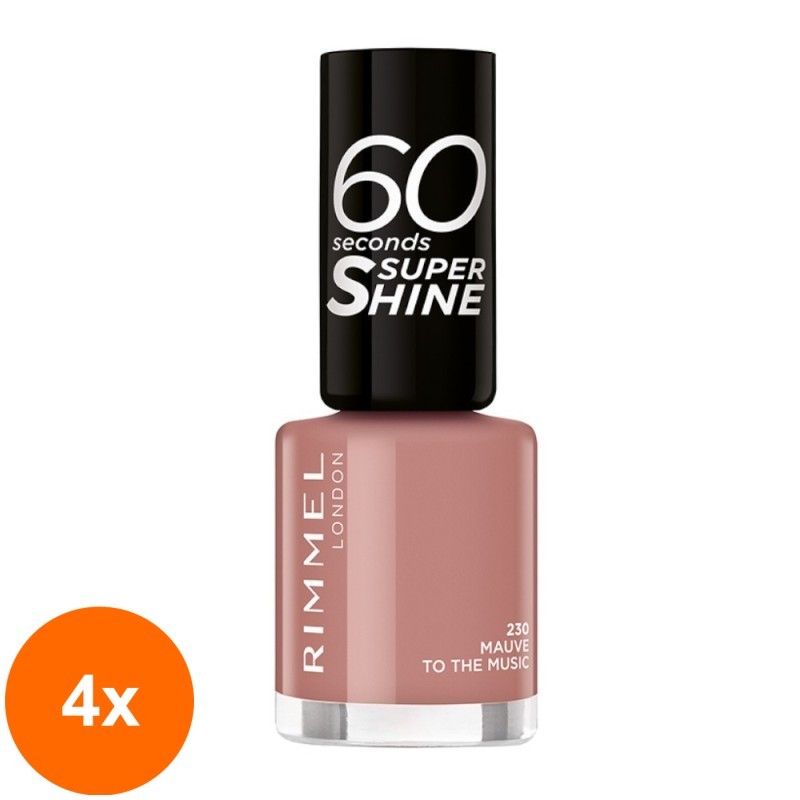 Set 4 x Lac de Unghii Rimmel London 60 Seconds Super Shine, 230, 8 ml