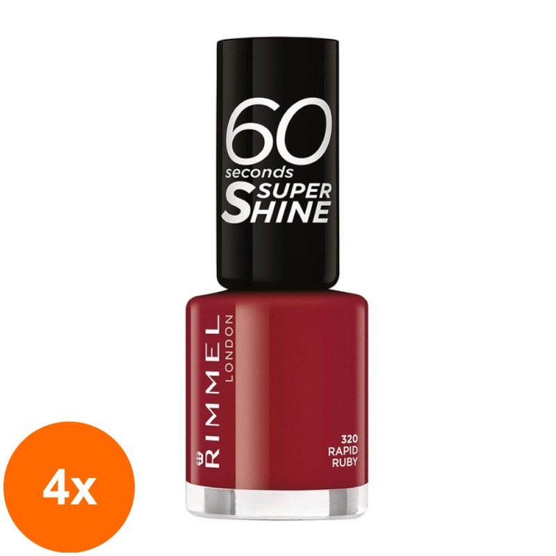 Set 4 x Lac de Unghii Rimmel London 60 Seconds Super Shine, 320, 8 ml