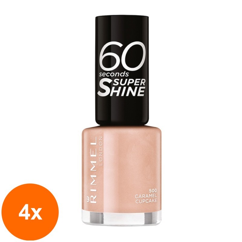 Set 4 x Lac de Unghii Rimmel London 60 Seconds Super Shine, 500, 8 ml
