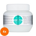 Set 4 x Masca de Par Kallos Keratin, cu Cheratina si Proteine din Lapte, 275 ml