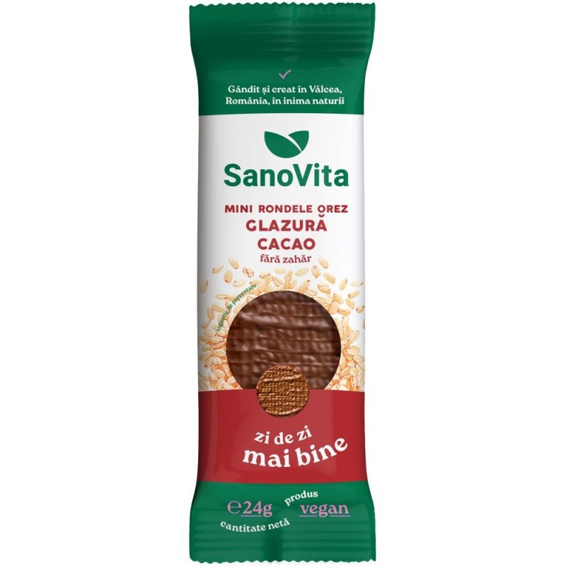 Set 4 x Mini-rondele din Orez cu Glazura de Cacao fara Zahar, cu Xylitol, Sanovita,24 g