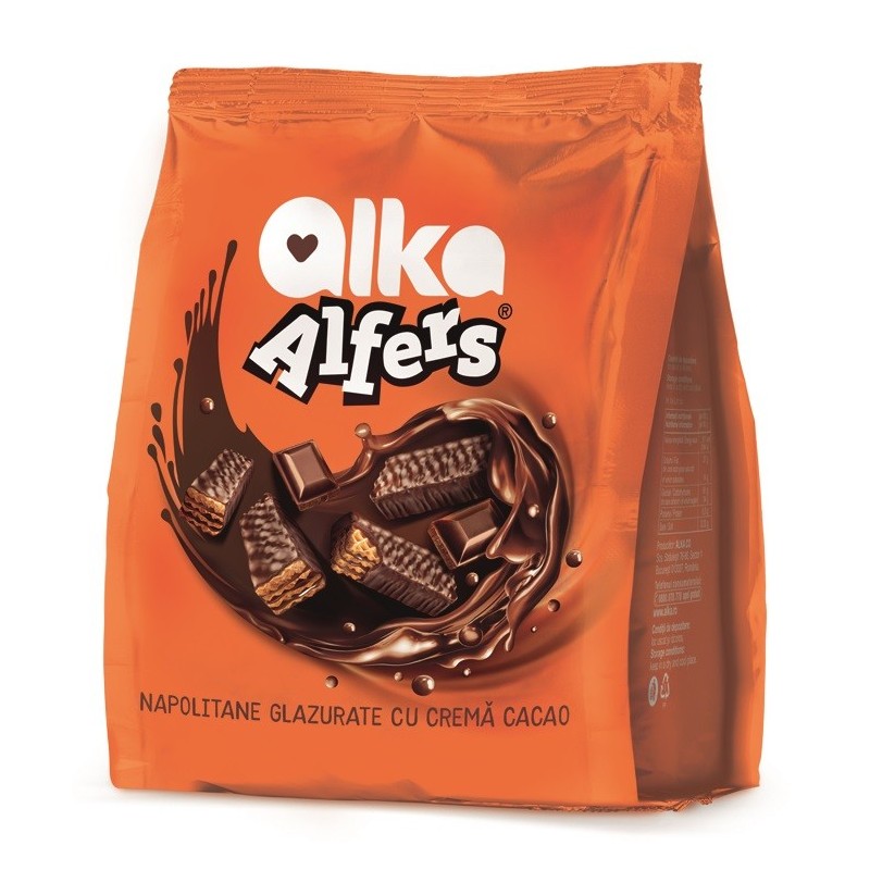 Set 4 x Napolitane Alfers Crema Cacao si Glazura Ciocolata Neagra 180 g