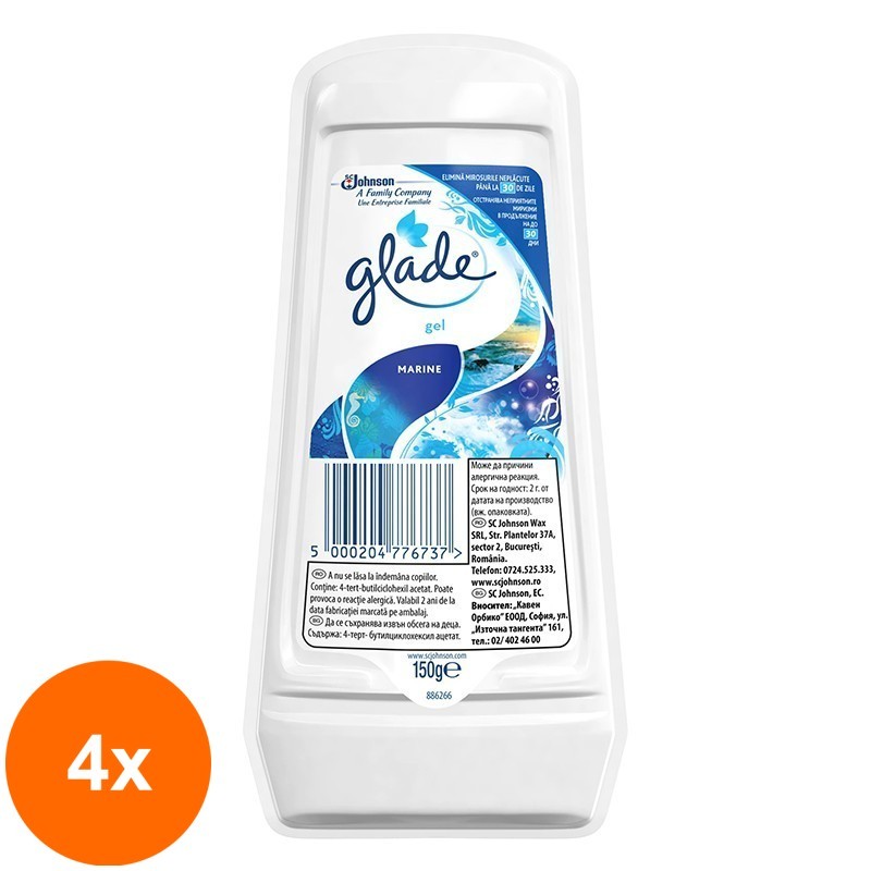 Set 4 x Odorizant de Aer pentru Camera Gel Solid Glade Marine, 150 g