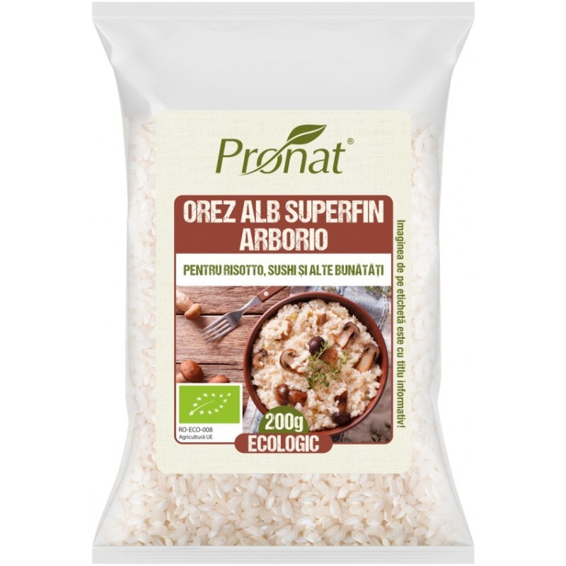 Set 4 x Orez Alb Superfin Arborio pentru Risotto, Sushi si alte Bunatati Bio 200 gr Pronat