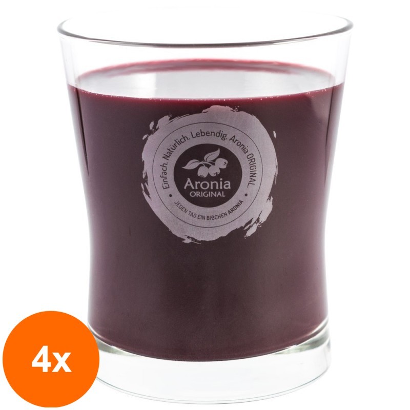 Set 4 x Pahar de Sticla cu Dozaj Aronia Original