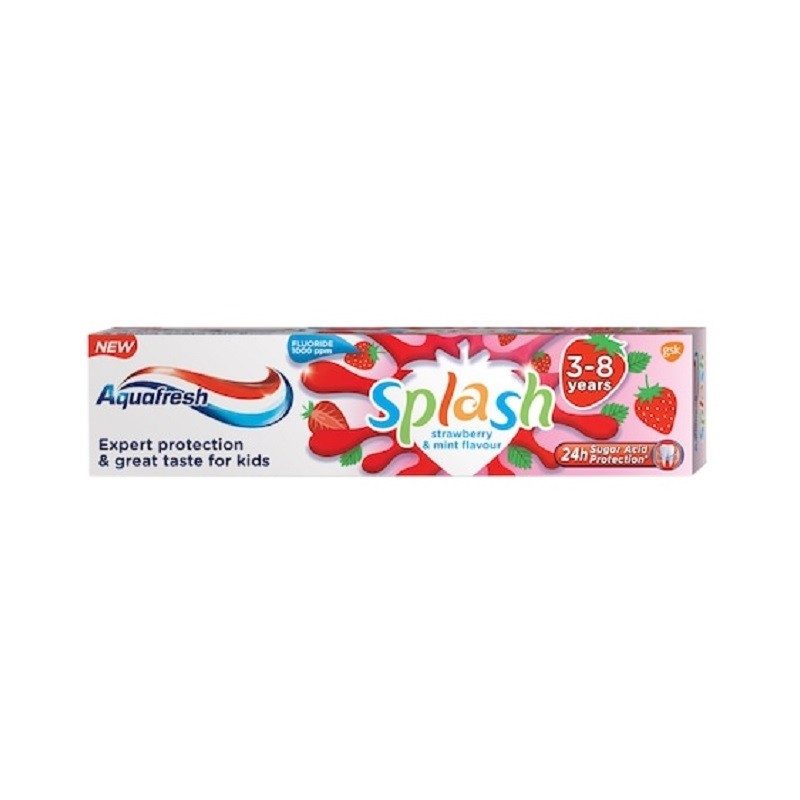 Set 4 x Pasta de Dinti Aquafresh Copii Splash Strawberry 3-8 Ani, 50 ml