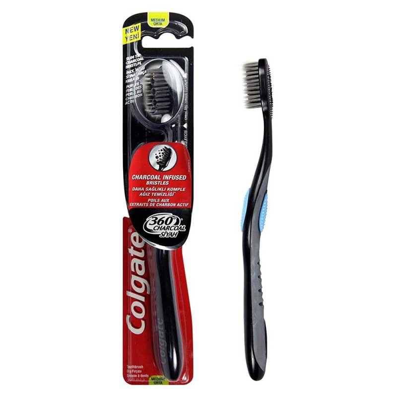 Set 4 x Periuta de Dinti Colgate 360 Charcoal Siah, Peri Medii
