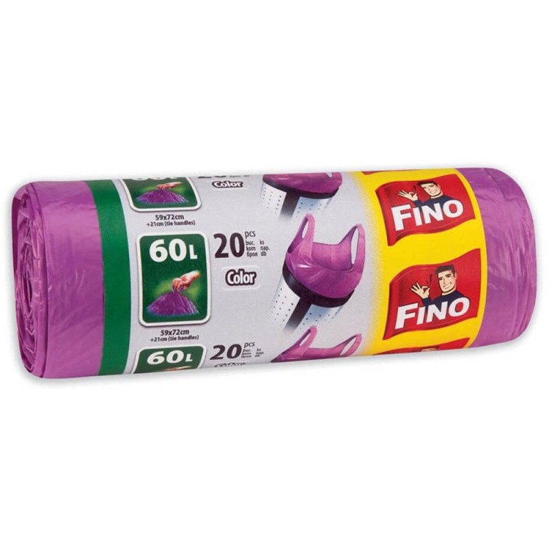 Set 4 x Saci Menajeri Fino Premium, Mov, cu Maner, Aroma Fructe de Padure, 60 l, 20 Bucati