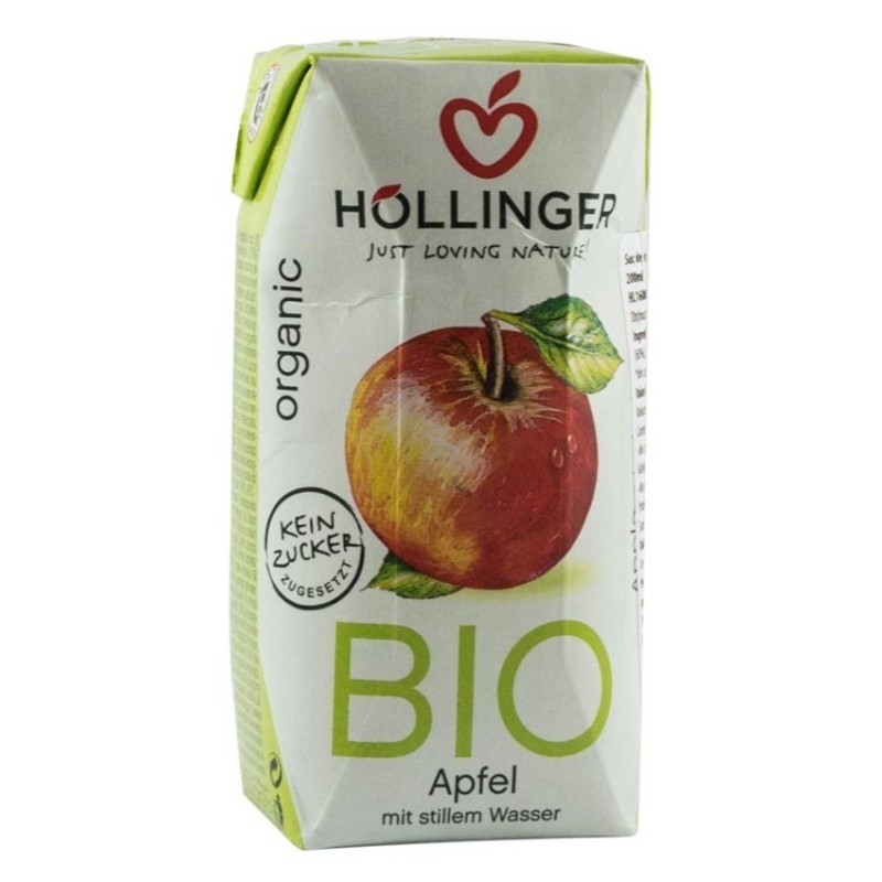 Set 4 x Suc de Mere BIO, cu Pai, Hollinger, 200 ml, Hollinger