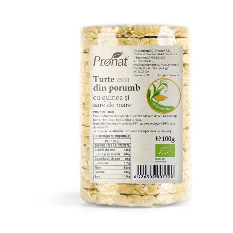 Set 4 x Turte BIO din Porumb cu Quinoa si Sare de Mare, 100 g, Pronat