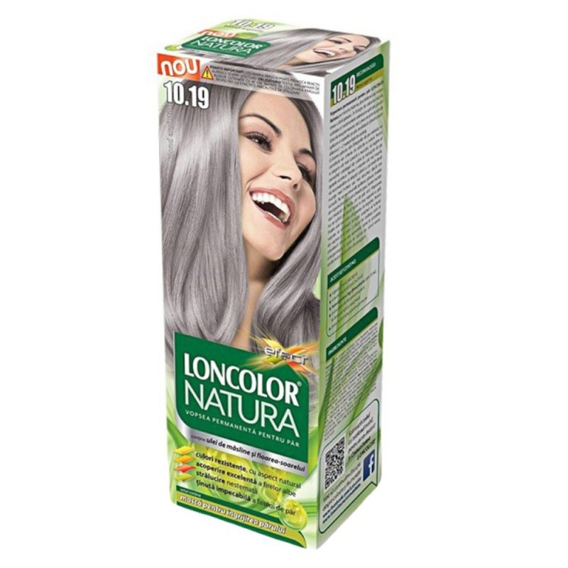 Set 4 x Vopsea de Par Permanenta Loncolor Natura 10.19 Blond Argintiu, 100 ml