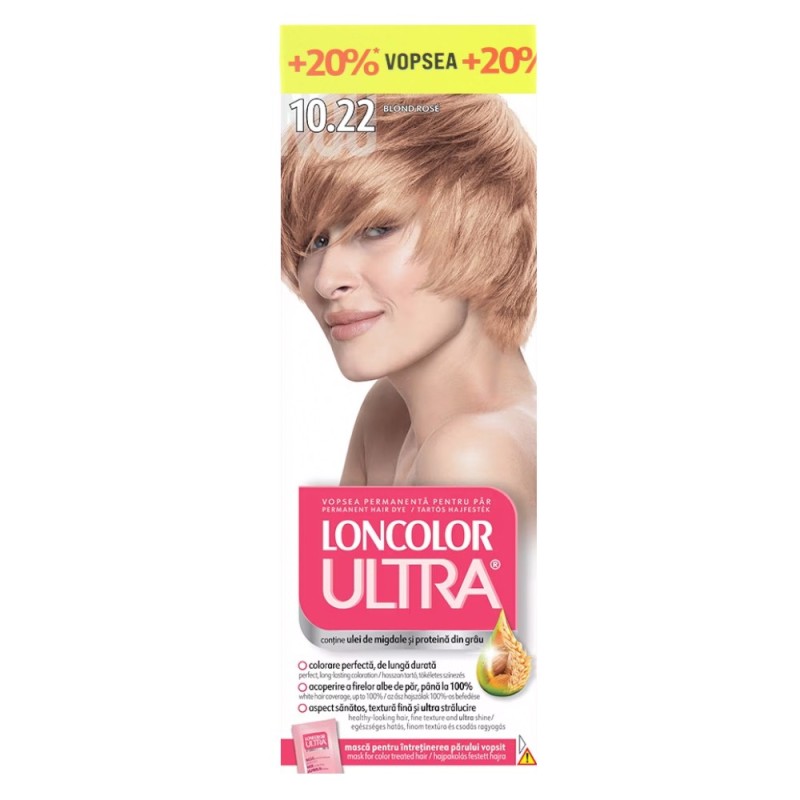 Set 4 x Vopsea de Par Permanenta Loncolor Ultra 10.22 Blond Rose, 110 ml