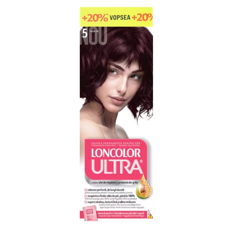 Set 4 x Vopsea de Par Permanenta Loncolor Ultra 5 Acaju, 110 ml