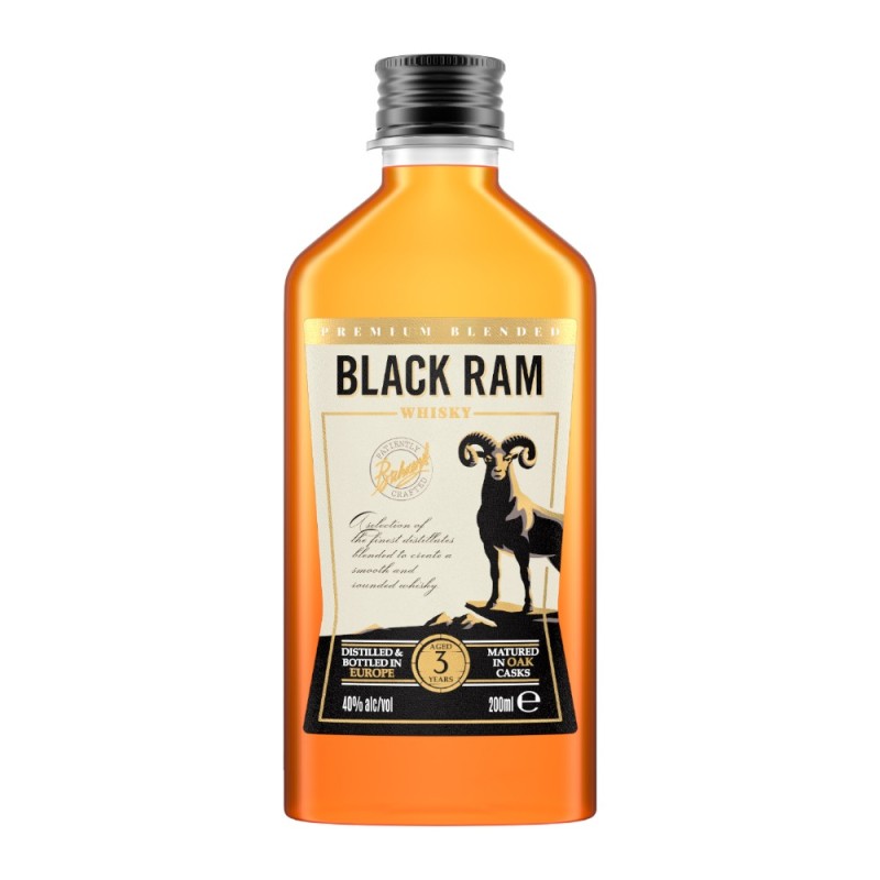 Set 4 x Whisky Black Ram, Premium Blended, 3YO, 40% Alcool, 0.2 l