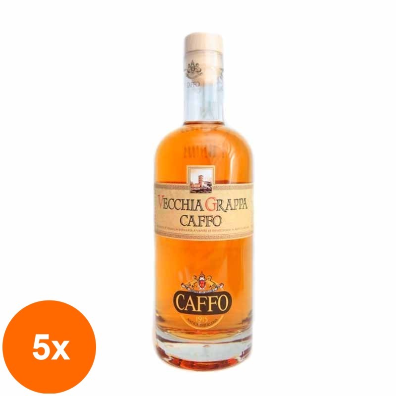 Set 5 x Bautura Alcoolica Caffo - Grappa Vecchia, 40% Alcool, 0,7 l