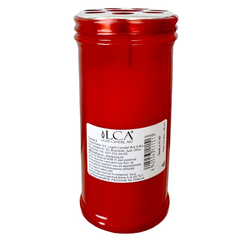 Set 5 x Candela din Plastic cu Capac Anti-Vant Italia TS40, Rosu, 48 Ore