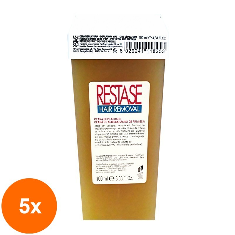 Set 5 x Ceara Depilatoare Roll-on Restase, Ceara de Albine si Rasina de Pin, 100 ml