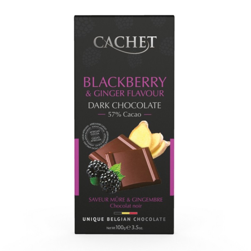 Set 5 x Ciocolata Neagra, Cachet, 57% Cacao, cu Mure si Ghimbir, 100 g