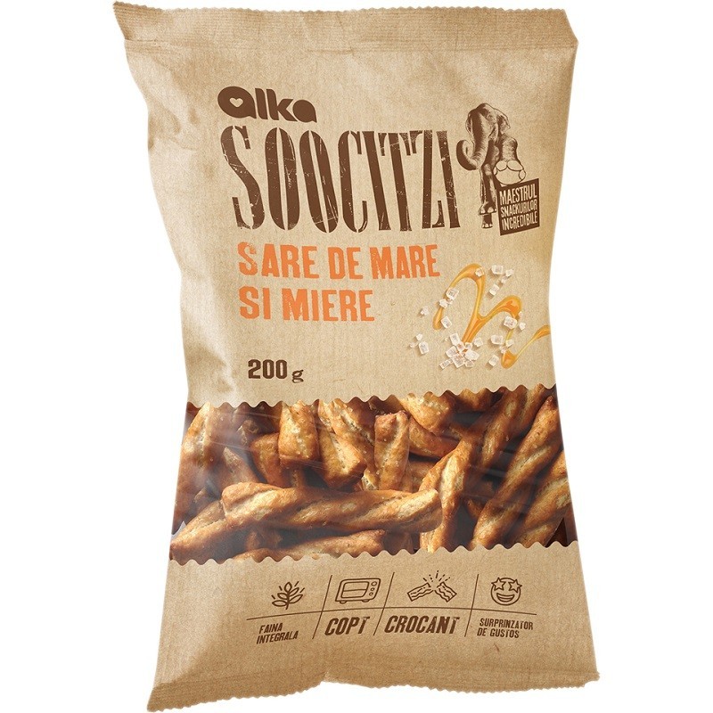 Set 5 x Covrigei Soocitzi Alka cu Sare de Mare si Miere 200 g