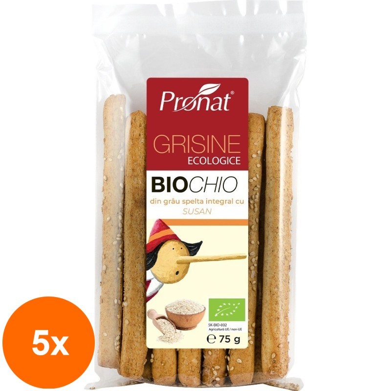 Set 5 x Grisine Bio din Faina Integrala de Grau Spelta cu Susan 75 g