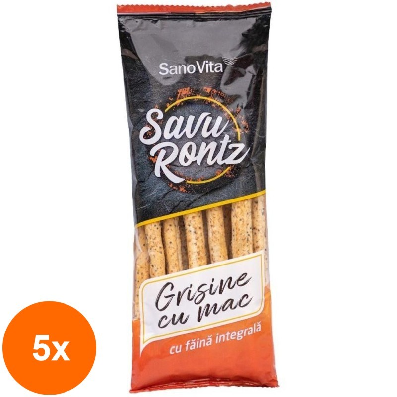 Set 5 x Grisine cu Mac din Faina Integrala de Grau, Sanovita, 50 g