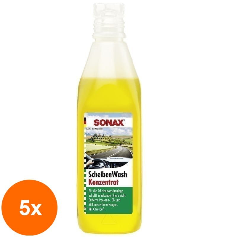 Set 5 x Lichid de Parbriz Concentrat 1:10, Parfum de Lamaie, 250 ml, Sonax