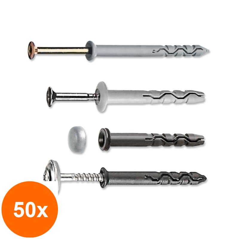 Set 50 x Fixare Spitz-Diblu Guler Marit 6x45  +  Surub-Otel Inoxidabil A2