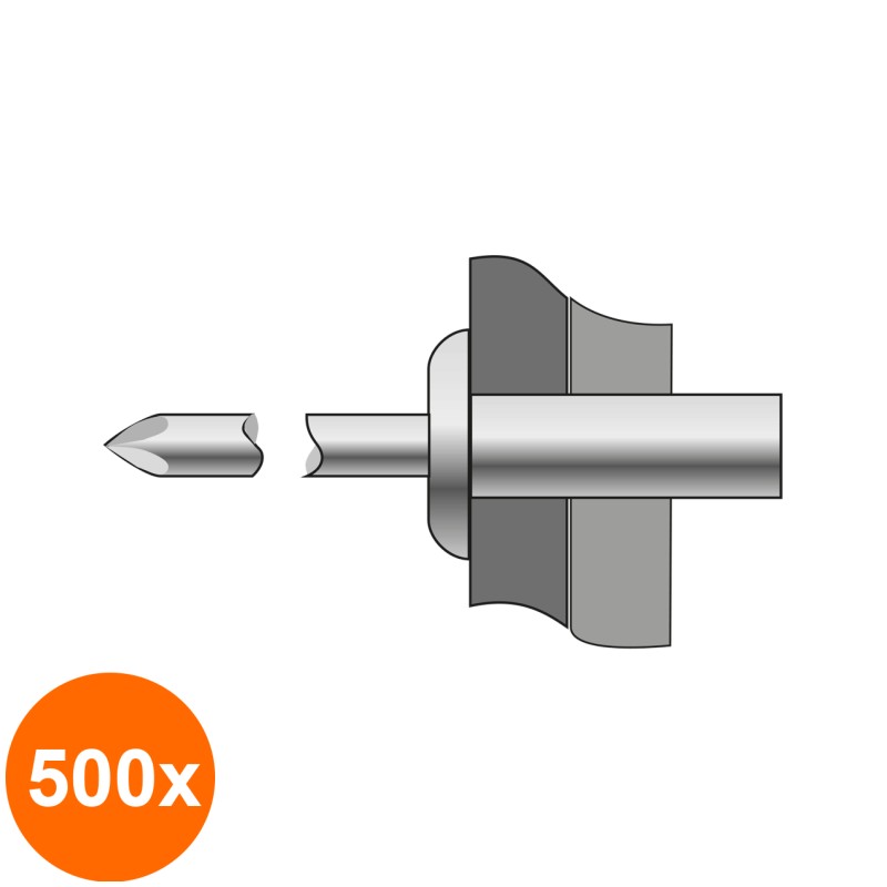 Set 500 x Popnituri Etanse Cap Bombat Otel / Otel-4x 15