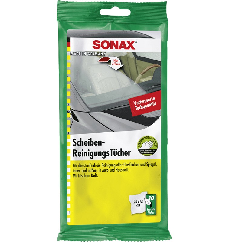 Set 6 x 10 Servetele Auto Umede pentru Suprafetele din Sticla, Sonax