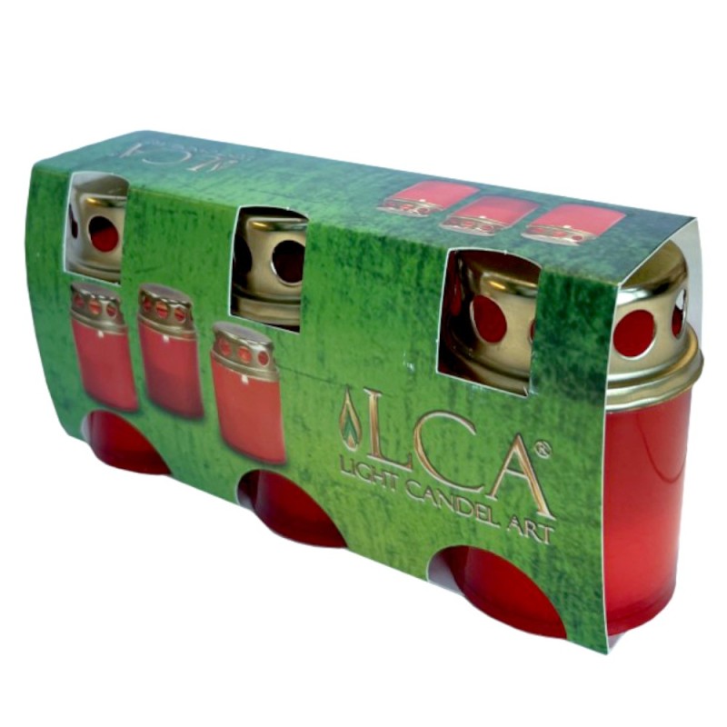 Set 6 x 3 Candela cu Capac, Carton Rosu 12 Ore