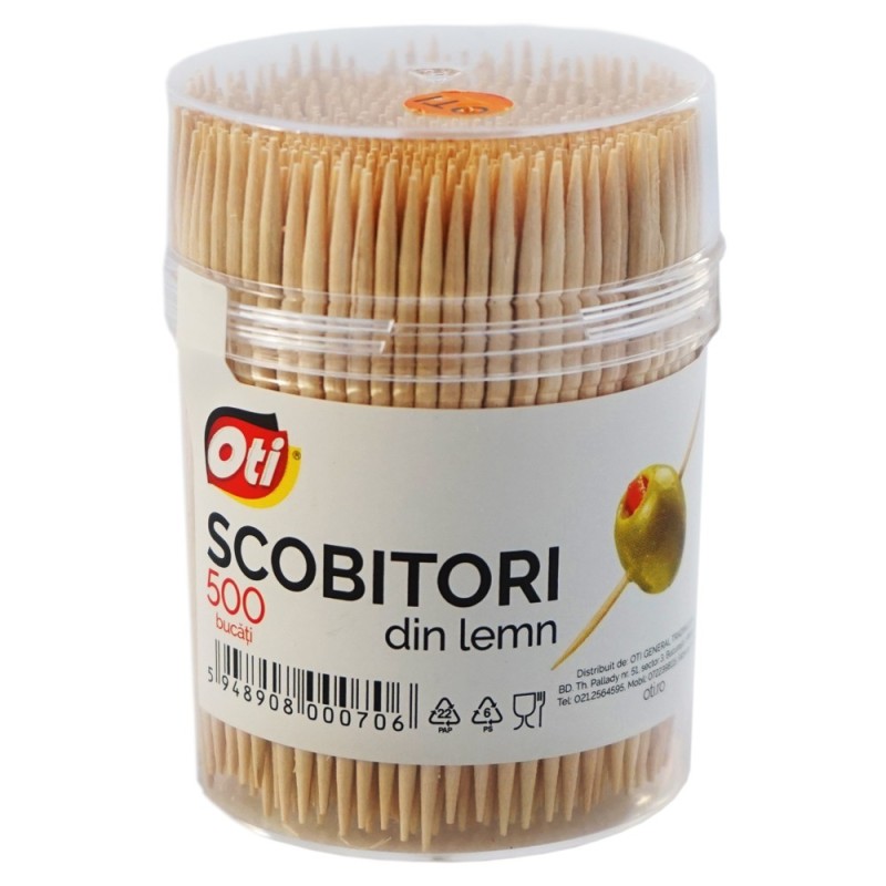 Set 6 x 500 Scobitori din Lemn in Tub de Plastic, Oti