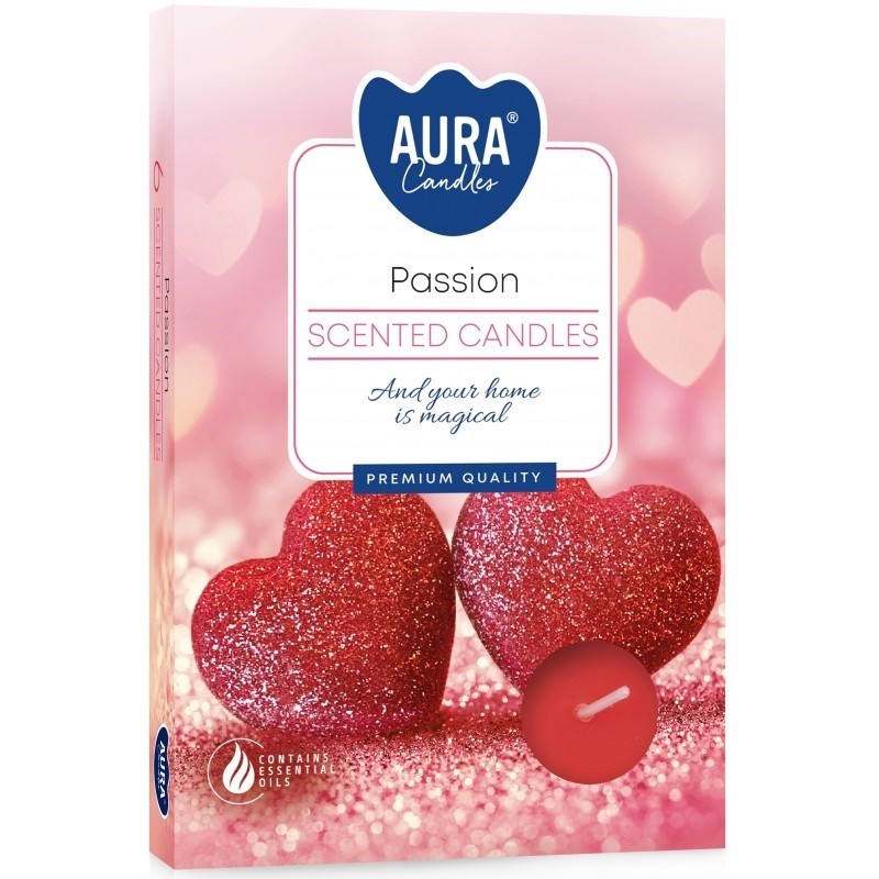 Set 6 x 6 Lumanari Pastila Aura, Passion, Timp Ardere 4 Ore, 11 g