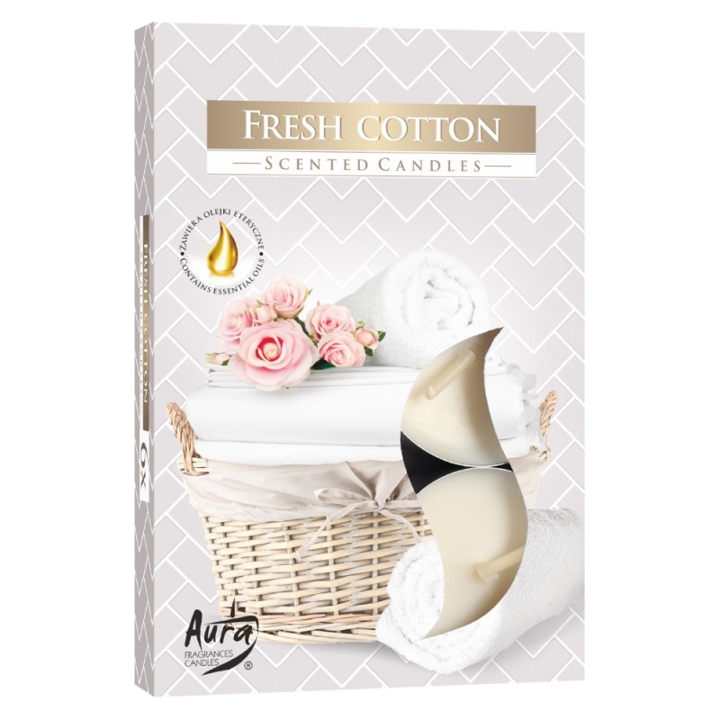 Set 6 x 6 Lumanari Pastila, Flori de Bumbac, 4 Ore