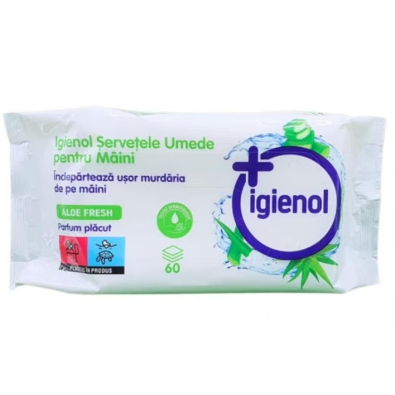 Set 6 x 60 Servetele Umede pentru Maini Igienol, Aloe Fresh