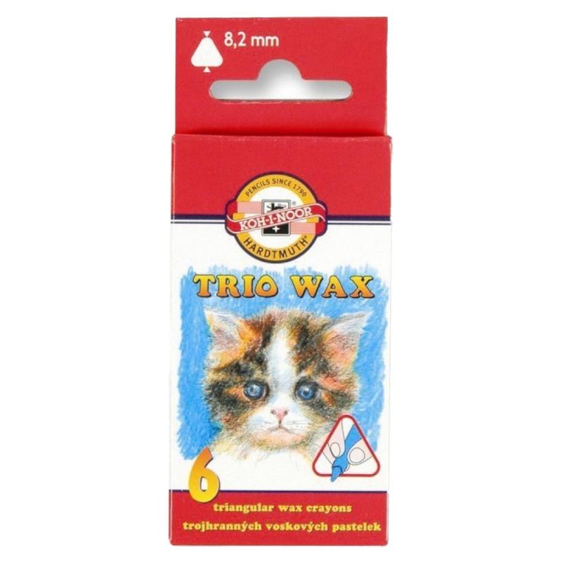 Set 6 x Creioane Cerate Triunghiulare, 8.2 x 10 x 80 mm, 6 Culori, Koh-I-Noor Trio Wax