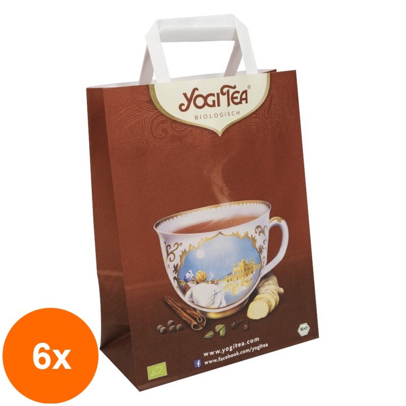 Set 6 x Punga de Hartie Inscriptionata, cu Manere, Yogi Tea
