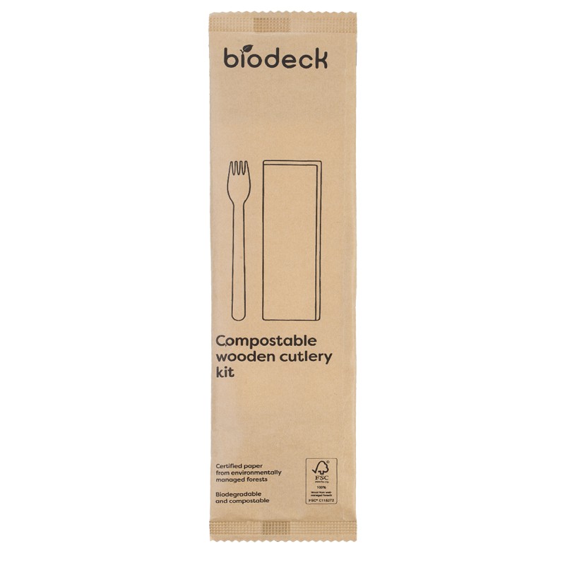 Set 68 x Tacamuri de Unica Folosinta, Biodegradabile, Lemn, Furculita, Servetel, Kraft