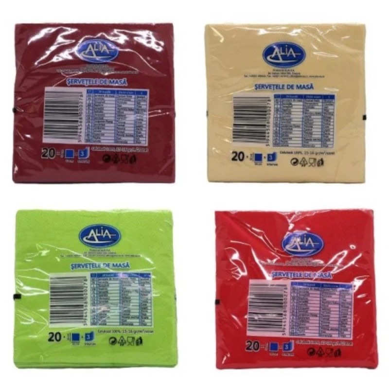 Set 7 x 20 Servetele de Masa Alia 3 Straturi, 33 x 33, Diverse Modele