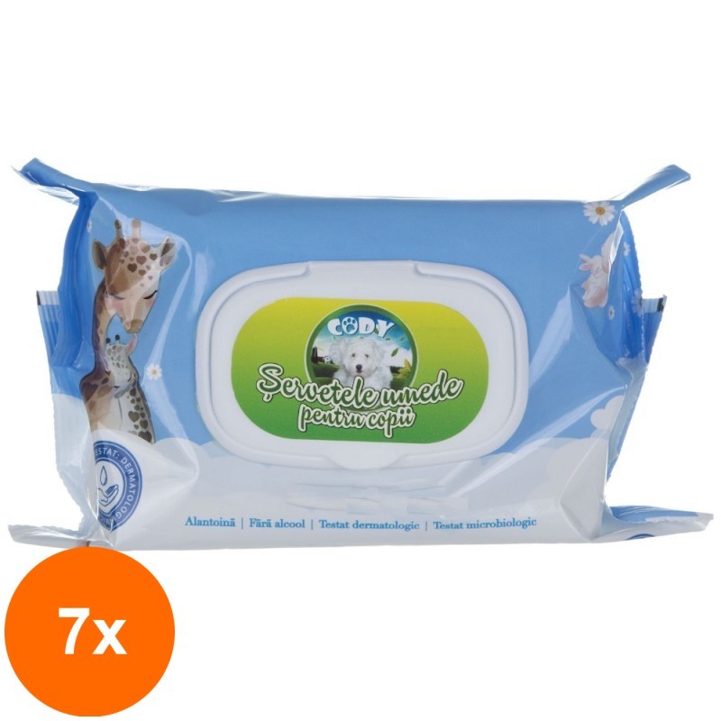 Set 7 x 70 Servetele Umede cu Capac Cody