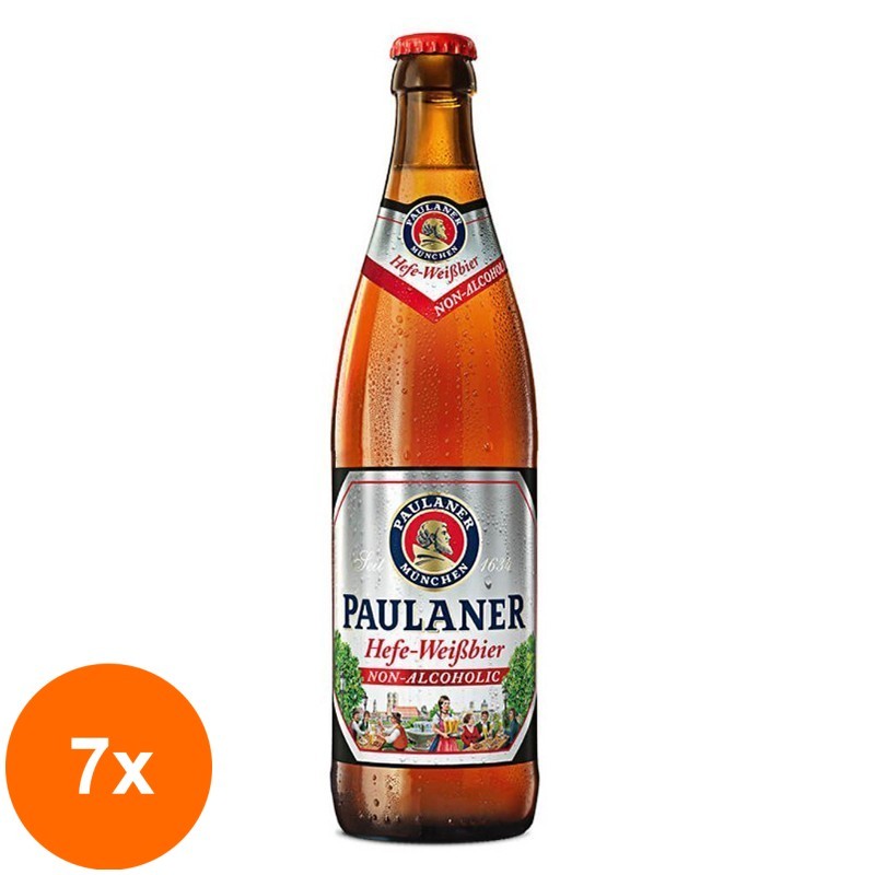 Set 7 x Bere Hefe Weiss  Paulaner, fara Alcool, 0.5 l