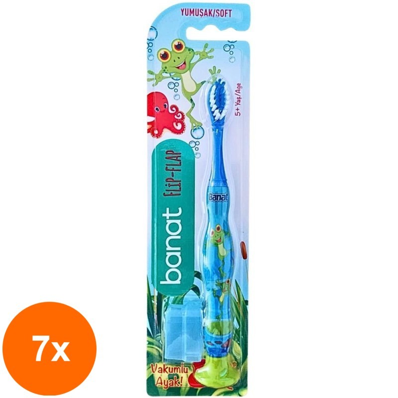Set 7 x Periuta de Dinti Banat Junior Flip Flap Soft 5+ Ani
