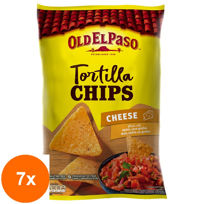 Set 7 x Tortilla Chips Cheese, Chipsuri fara Gluten, Old El Paso 185 g
