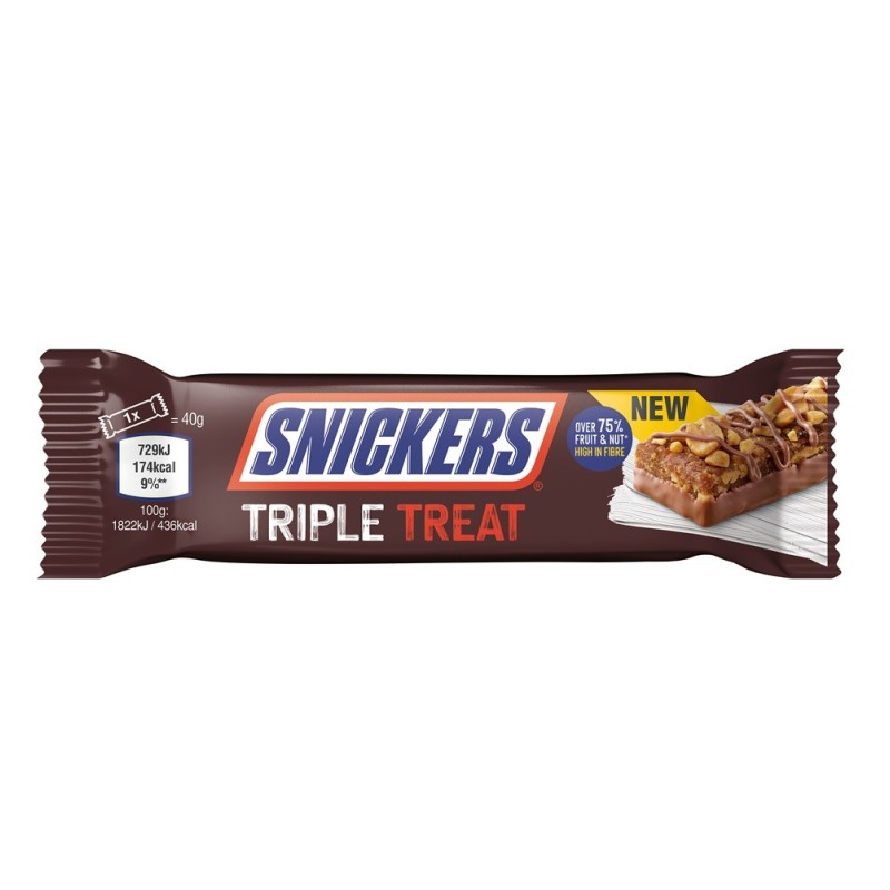 Set 8 x Baton Triple Treat, Snickers, cu Arahide si Curmale, 40 g