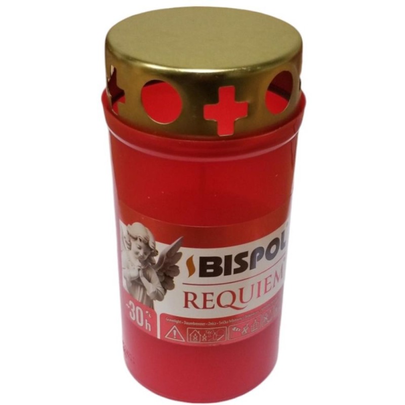 Set 8 x Candela cu Capac, Bispol Recviem, 30 Ore, Rosu