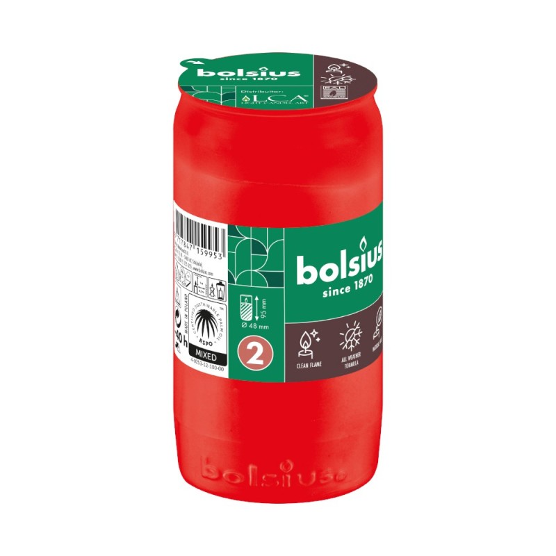 Set 8 x Candela Rezerva Nr. 2, Bolsius, Rosu, 40 Ore