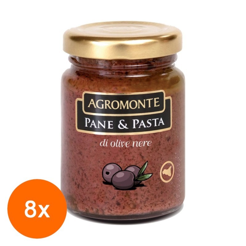 Set 8 x Crema din Masline Negre Simpla Agromonte Pane E Pasta, 200 g