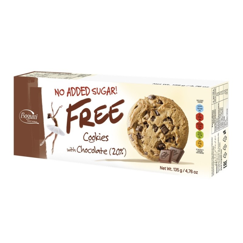 Set 9 x Biscuiti Crocanti, Bogutti, Fara Zahar, cu Bucati de Ciocolata 20%, 135 g