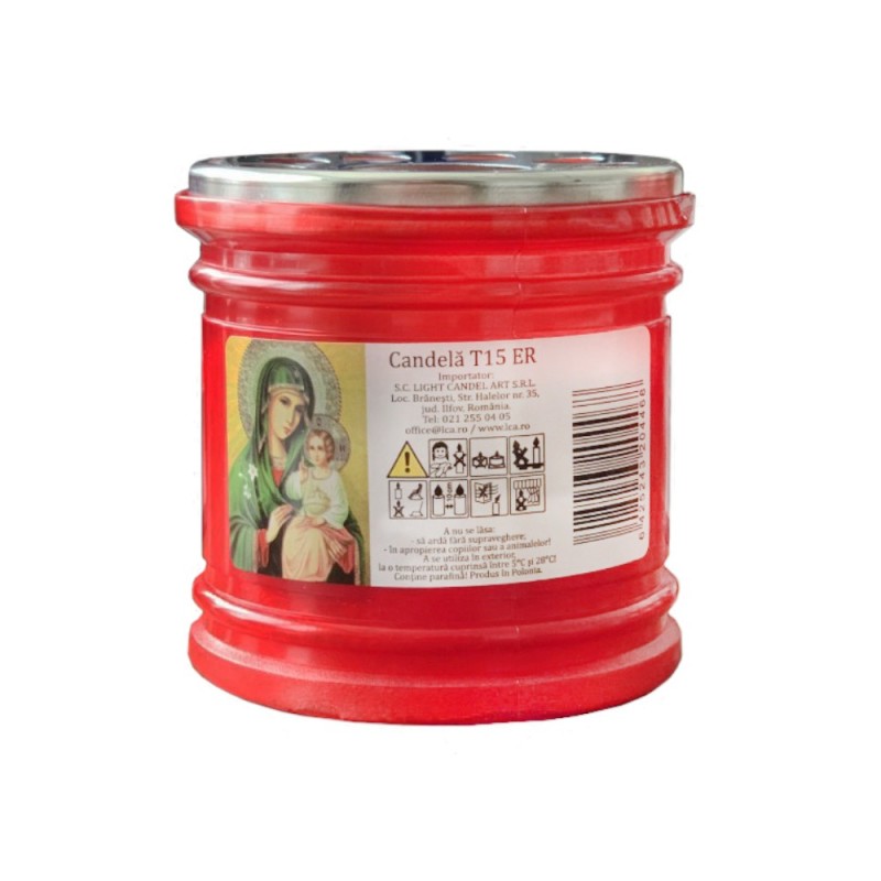 Set 9 x Candela cu Capac Anti-Vant T15E Rosu