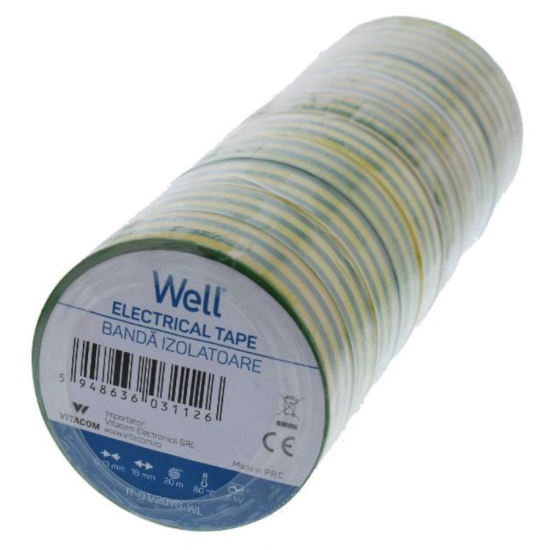 Set Benzi Izolatoare Well, Galben si Verde, 1.9 cm x 20 m, 10 Bucati